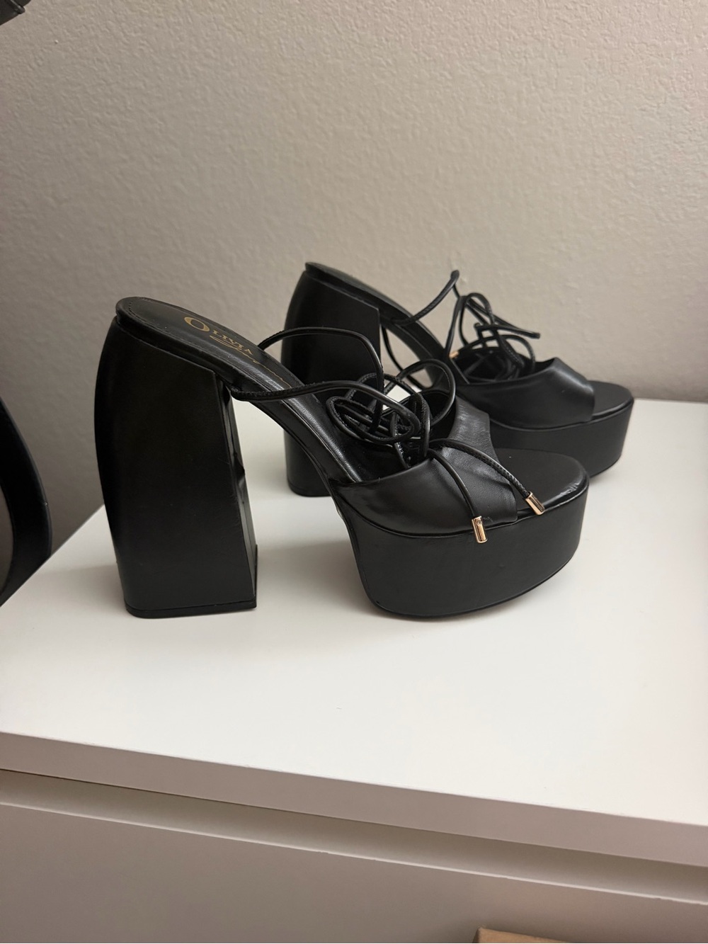 Platform Lace-Up High Heel Sandals - Black